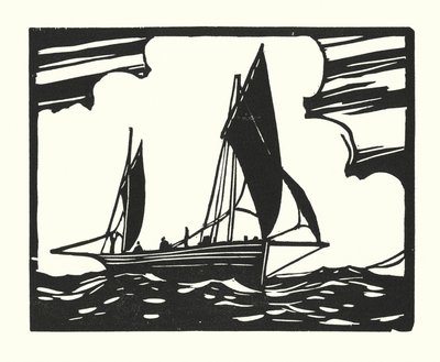 Łodzie rybackie i barki: Brighton Clinker-Built Lugger (drzeworyt) autorstwa Cyril A. Wilkinson