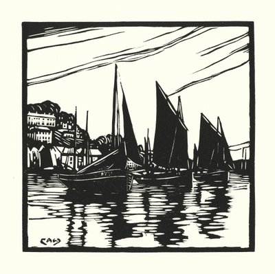Łodzie rybackie i barki: Cornish Drifters, Looe (drzeworyt) autorstwa Cyril A. Wilkinson