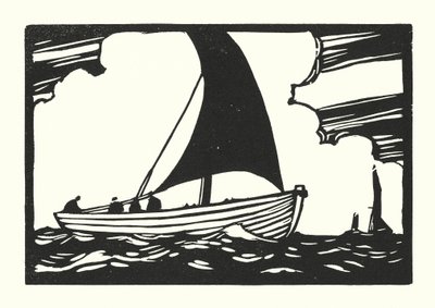 Łodzie rybackie i barki: Deal Galley Punt (drzeworyt) autorstwa Cyril A. Wilkinson