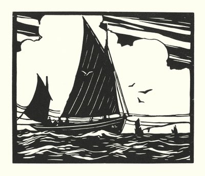 Łodzie rybackie i barki: Deal Lugger (drzeworyt) autorstwa Cyril A. Wilkinson