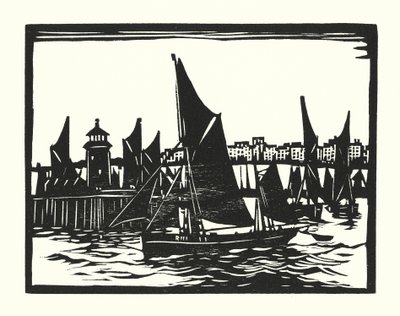 Łodzie rybackie i barki: Ramsgate Trawlery (drzeworyt) autorstwa Cyril A. Wilkinson