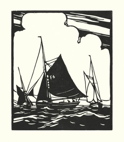 Łodzie rybackie i barki: Whitstable Oyster Boat (drzeworyt) autorstwa Cyril A. Wilkinson
