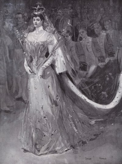 Królowa Aleksandra opuszcza Opactwo Westminsterskie w Londynie po koronacji na nią i króla Edwarda VII autorstwa Cyrus (after) Cuneo