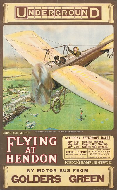 „Latający w Hendon”, plakat reklamowy, 1914 autorstwa Cyrus Cuneo