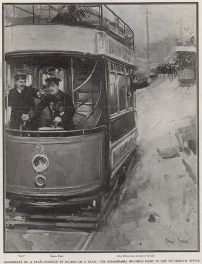 Mordercy w tramwaju ścigani przez policję w tramwaju autorstwa Cyrus Cuneo