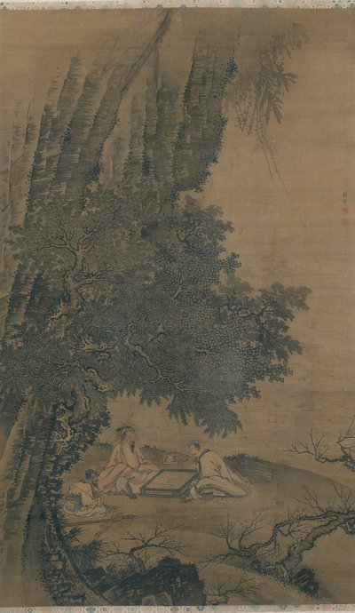 Krajobraz z taoistycznymi nieśmiertelnymi grającymi w Weiqi autorstwa Dai Jin