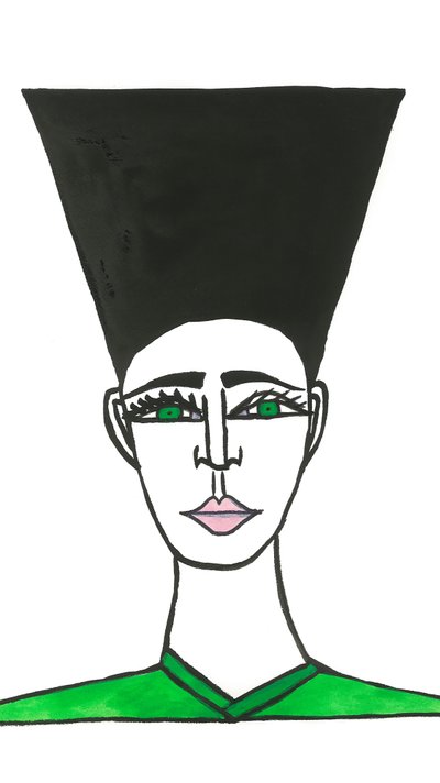 Afro Hair, 2024 (pióro z farbą na papierze) autorstwa Daisy de Villeneuve