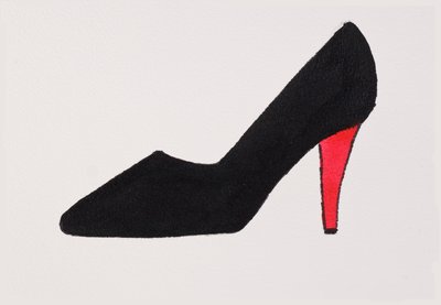 Black High Heel, 2017 (czarny tusz indyjski ze złotym flamastrem na papierze) autorstwa Daisy de Villeneuve