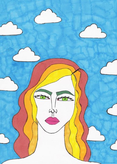 Błękitne niebo (pisak na papierze) autorstwa Daisy de Villeneuve