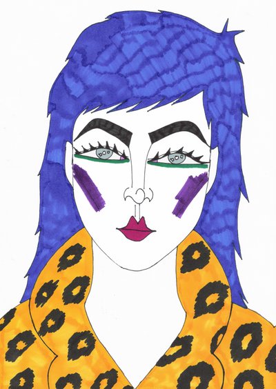 Niebieskie włosy, 2018 (flamaster na papierze) autorstwa Daisy de Villeneuve