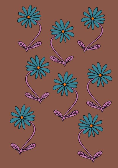 Stokrotki powtarzają brązowe tło (cyfrowe) autorstwa Daisy de Villeneuve