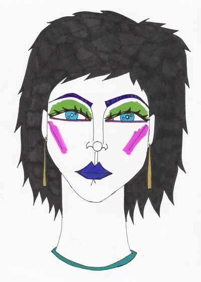 Dziewczyna z niebieskimi oczami i niebieskimi włosami (flamaster na papierze) autorstwa Daisy de Villeneuve