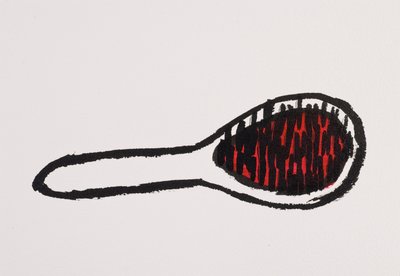 Szczotka do włosów, 2017 (czarny i czerwony tusz indyjski na papierze) autorstwa Daisy de Villeneuve