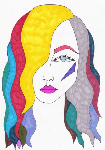 Tęczowe włosy, 2017 (flamaster na papierze) autorstwa Daisy de Villeneuve