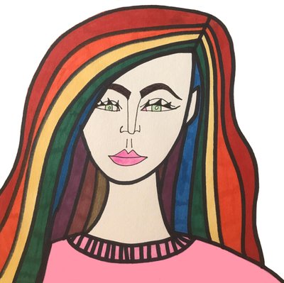 Tęczowowłosa dziewczyna (filc na papierze) autorstwa Daisy de Villeneuve