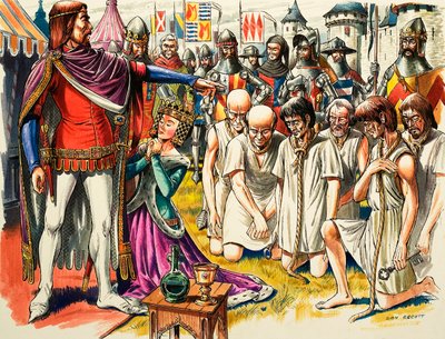 Mieszczanie z Calais i król Anglii Edward III w 1347 roku (gwasz na papierze) autorstwa Dan Escott