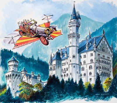 Chitty Chitty Bang Bang mija Neushwanstein w Alpach Bawarskich autorstwa Dan Escott