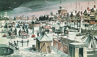 Mroźny jarmark nad Tamizą (kolorowa litografia) autorstwa Dan Escott