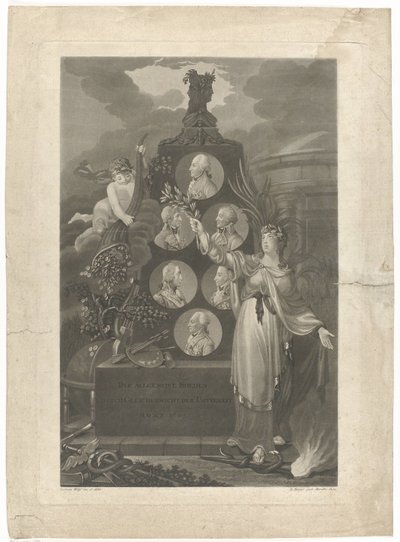 Alegoria op de Vrede van Amiens, 1802 Ogólny spokój dzięki równowadze męstwa Marzec 1802 (tytuł na obiekcie) autorstwa Daniel Berger
