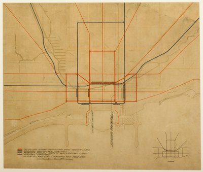 Tablica 75 z Planu Chicago, 1909: Chicago. Schemat miasta przedstawiający kompletny system... autorstwa Daniel Burnham