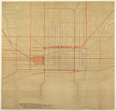 Tablica 80 z Planu Chicago, 1909: Chicago. Schemat centrum miasta, przedstawiający proponowane... autorstwa Daniel Burnham