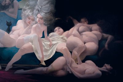 Młoda Panna Młoda i jej przyjaciele, detal, z Sinobrodego Charlesa Perraulta (1628-1703) autorstwa Daniel Cacouault
