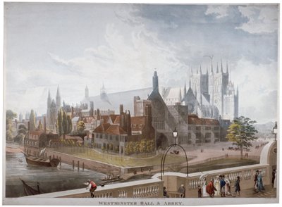 Widok Westminster Hall i Abbey z Westminster Bridge, Londyn, 1819. autorstwa Daniel Havell