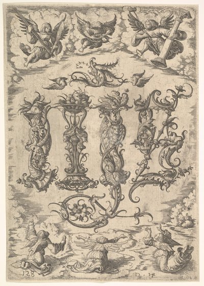 Monogram IHS w otoczeniu Sześciu Aniołów, ca. 1485-1536. autorstwa Daniel Hopfer