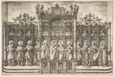 Duży chór z Chrystusem Błogosławiącym Matkę Boską, ca. 1518-20. autorstwa Daniel Hopfer
