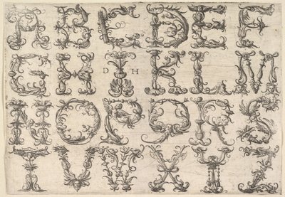 Zdobiony rzymski alfabet majestatyczny, ca. 1520. autorstwa Daniel Hopfer
