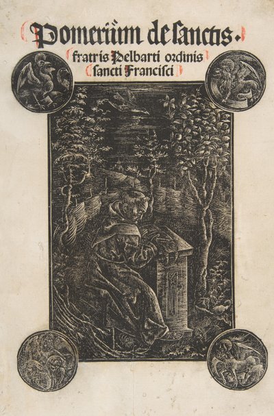 Franciszkanin Pelbart z Temesvaru, Studiujący w ogrodzie Schr. 2876, 1502. autorstwa Daniel Hopfer.