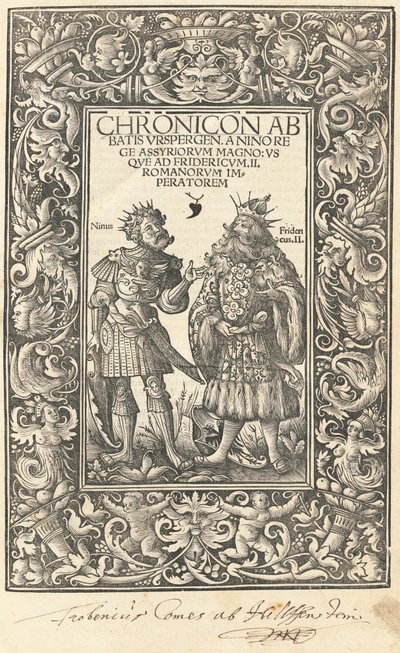 Kronika Opata Urspergen autorstwa Daniel Hopfer and Burchardus Biberacensis, Provost of Ursperg