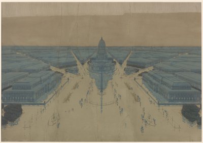 Widok proponowanego placu i budynków Civic Center, plan Chicago z 1909 r. autorstwa Daniel Hudson Burnham