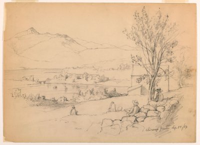Rysunek, artyści szkicujący w Chocorua Pond, New Hampshire, 28 września 1854 r. autorstwa Daniel Huntington