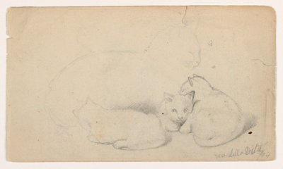 Rysunek, Kot i trzy kocięta; Verso: Arab siedzący i przyjmujący mężczyznę, prawdopodobnie według Davida Robertsa, 1844 autorstwa Daniel Huntington