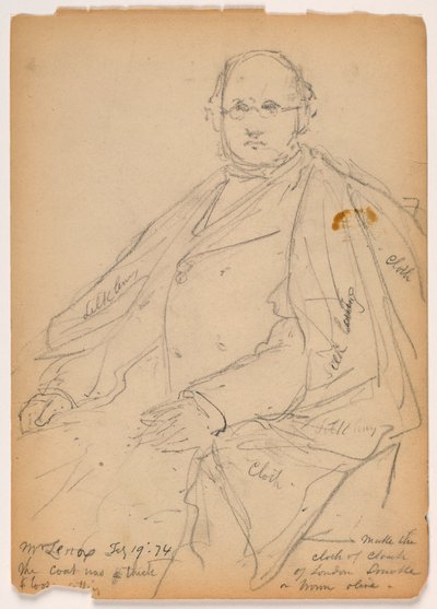 Rysunek, James Lenox w pozycji siedzącej, 19 lutego 1874 r. autorstwa Daniel Huntington