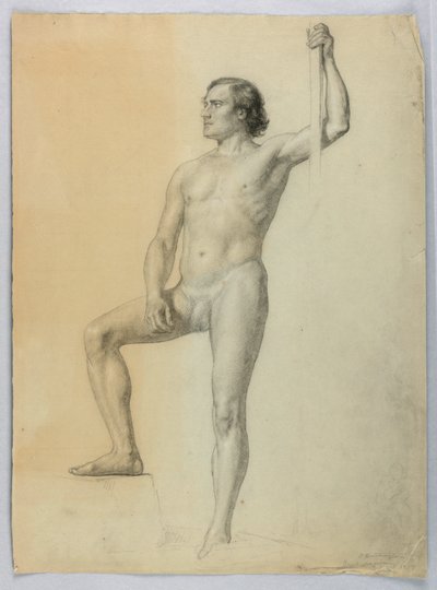 Rysunek, Akt męski z jedną nogą na stopniu, 1858 autorstwa Daniel Huntington