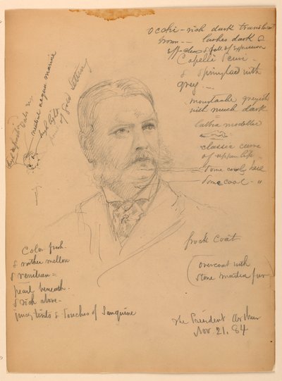 Rysunek, prezydent Chester Alan Ar, 21 listopada 1884 r. autorstwa Daniel Huntington