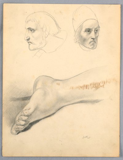 Rysunek, prawa stopa i dwie głowy S, 1852 r. autorstwa Daniel Huntington