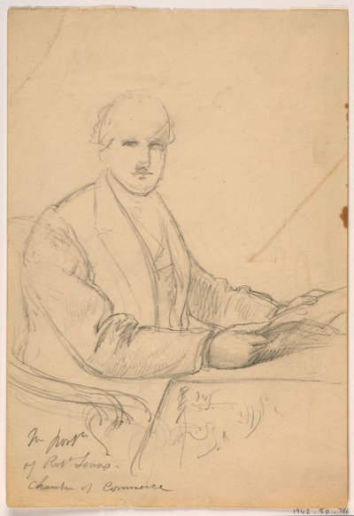 Rysunek, Robert Lenox siedzący przy biurku na potrzeby portretu Izby Handlowej, 1865 r. autorstwa Daniel Huntington