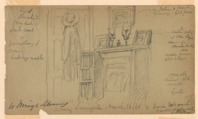 Rysunek, Biblioteka Washingtona Irvinga w Sunnyside, 16 marca 1860 r. autorstwa Daniel Huntington