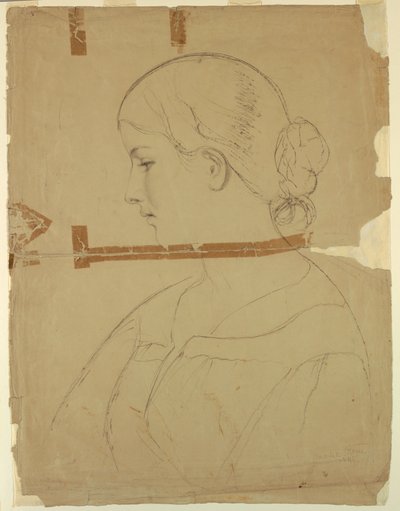 Rysunek, kobieta z profilu, modelka w Rzymie, 1840 r. autorstwa Daniel Huntington