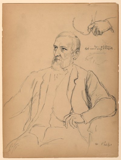 John Jay Phelps w pozycji siedzącej, oddzielne badanie dłoni i łańcucha autorstwa Daniel Huntington