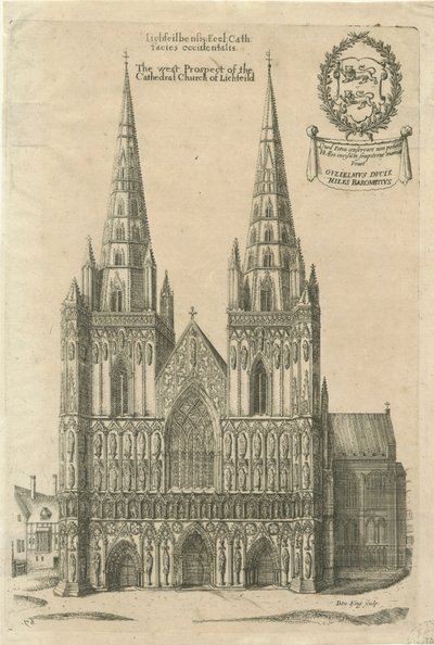Katedra w Lichfield - Front Zachodni: grawerowanie i [?koniec XVII wieku] autorstwa Daniel King