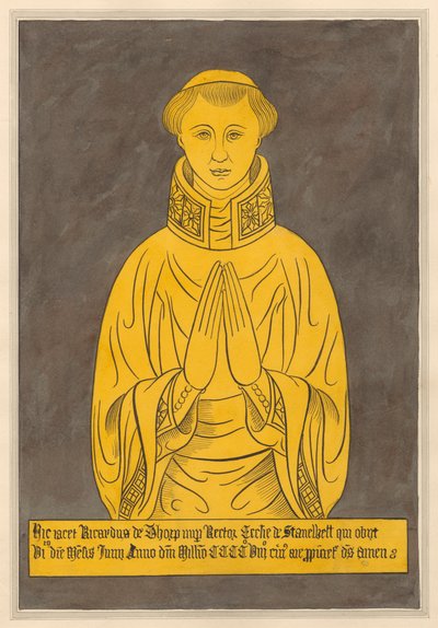 Talerz mosiężny dla Richarda de Thorpa z kościoła Stanwell autorstwa Daniel Lysons