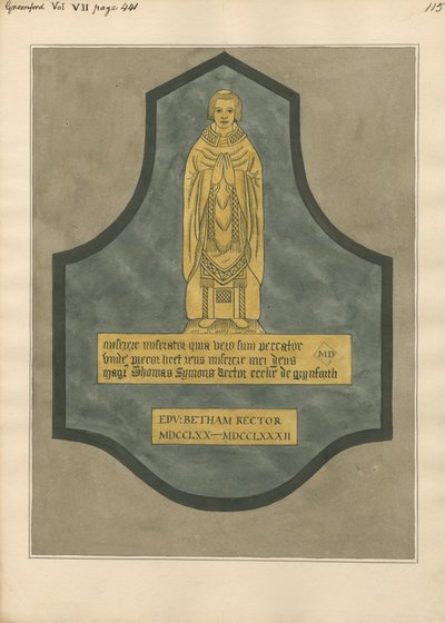 Talerz mosiężny dla Thomasa Symonsa z Greenford Church autorstwa Daniel Lysons