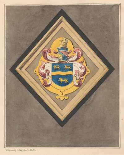 Herb w prezbiterium kościoła Bedfont autorstwa Daniel Lysons