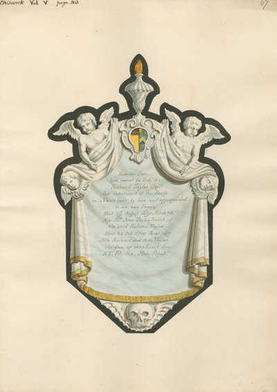 Pomnik Richarda Taylora i pani Ann Taylor oraz ich dzieci Richarda i Anny z kościoła Chiswick autorstwa Daniel Lysons