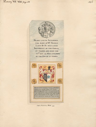 Pomnik Thomasa Lanta, a także Roberta Haringtona z Hornsey Church autorstwa Daniel Lysons