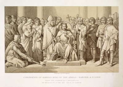 Koronacja Harolda, króla anglosaskiego, grawerowana przez W. Ridgewaya autorstwa Daniel Maclise